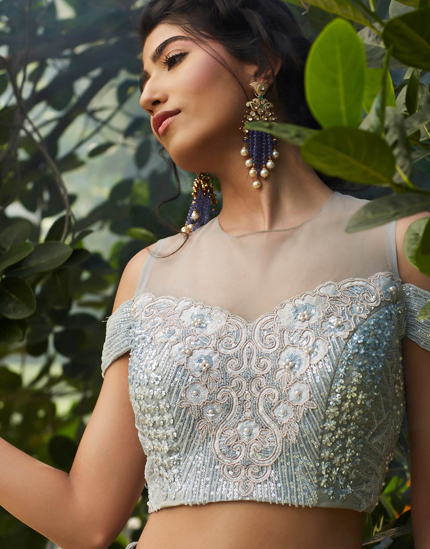 Powder Blue Structured Lehenga Set - Akilah