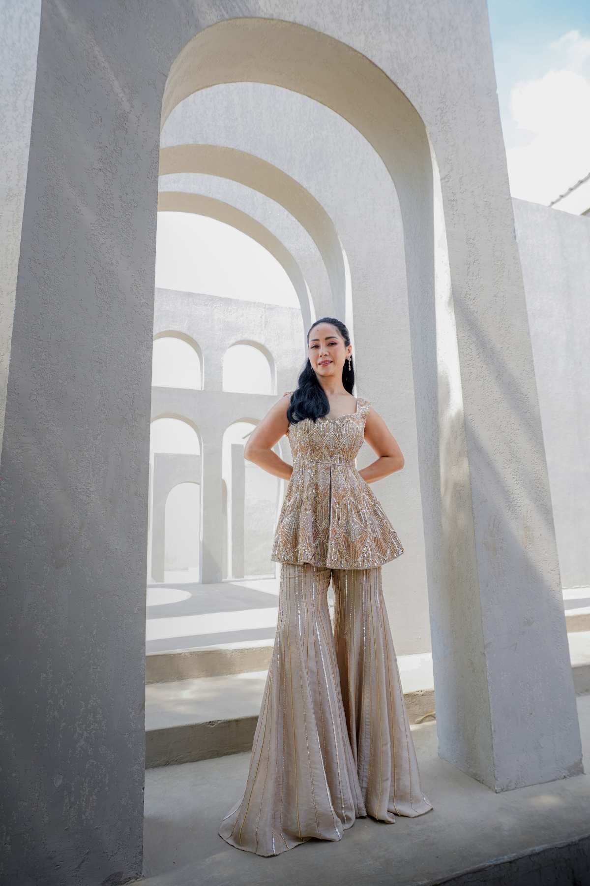 Lucinda Parti in Tahira Peplum Set