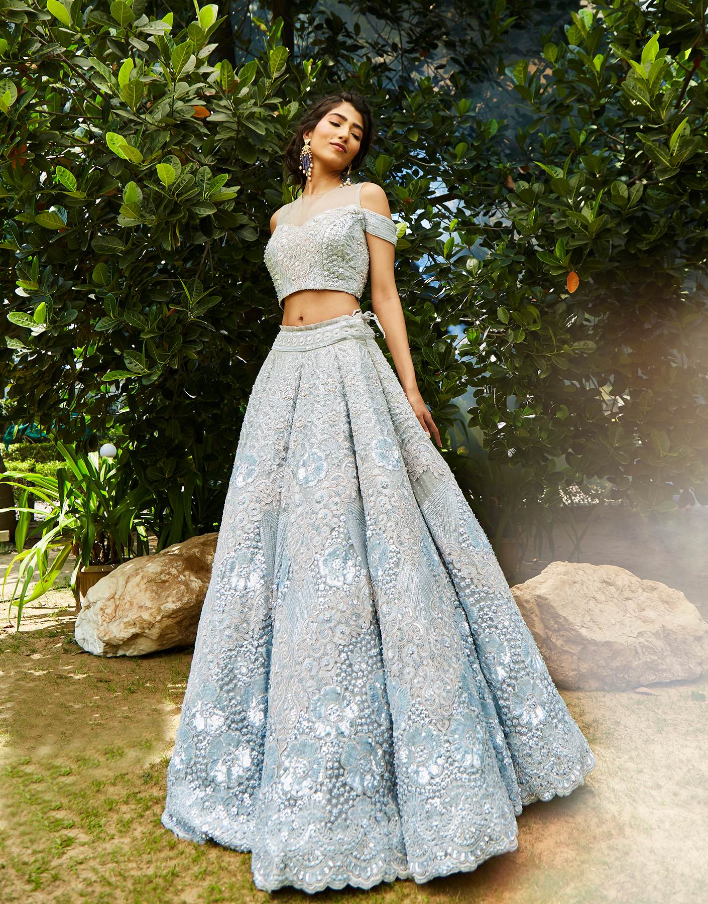 Powder Blue Structured Lehenga Set - Akilah