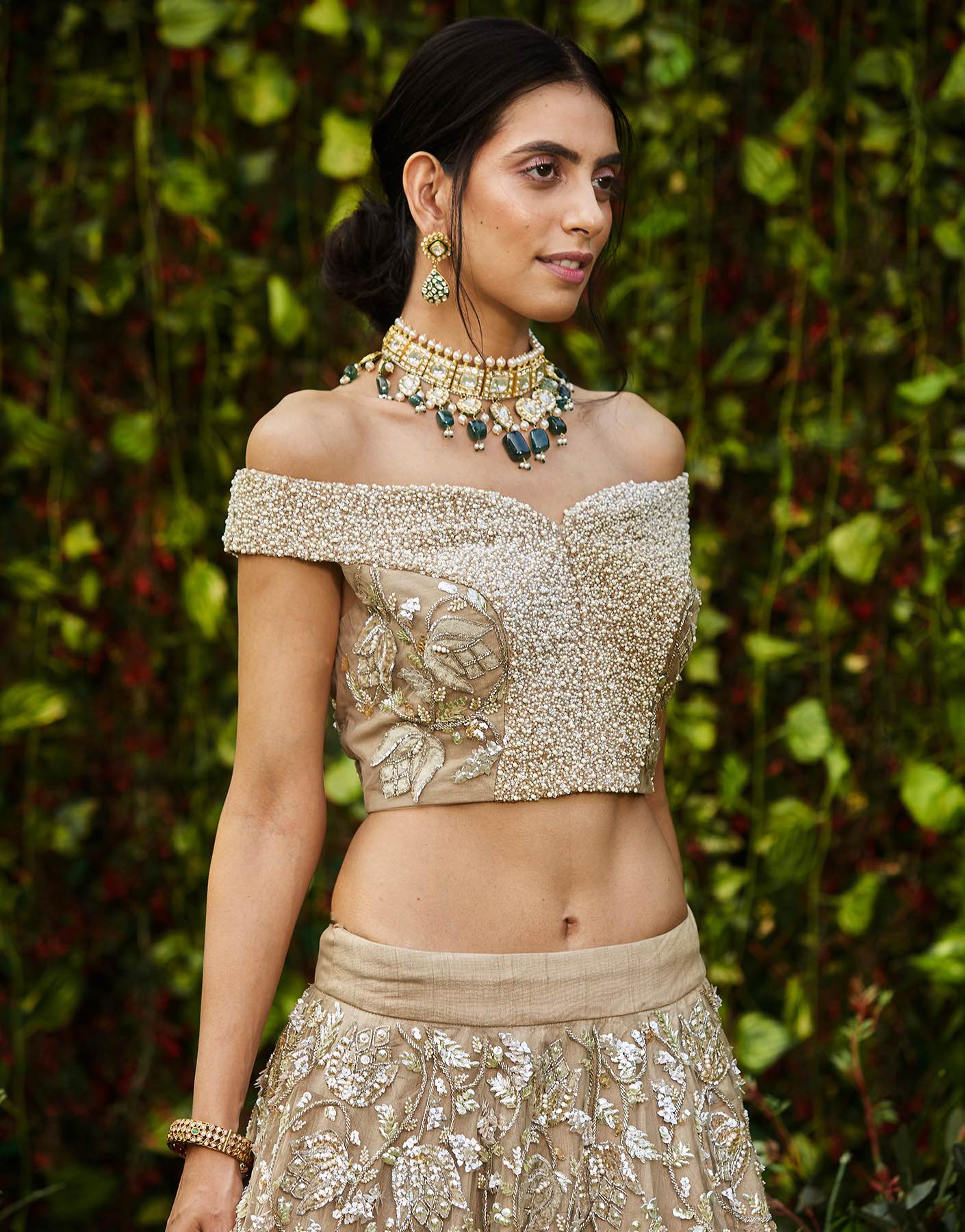 Champagne Lehenga Set With Sequins Work - Akilah