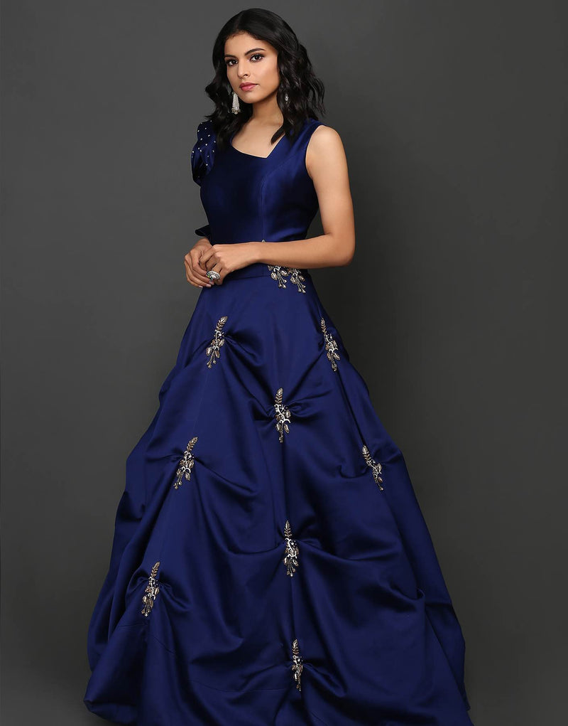 Dark Royal Blue One Shoulder Chiffon Prom Dresses - TheCelebrityDresses