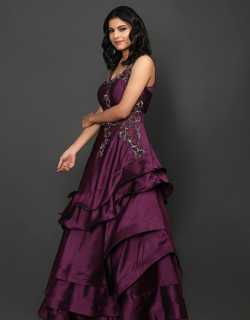 Dark Purple Georgette Embroidered Mother-Daughter Duo Gown LSTV122977